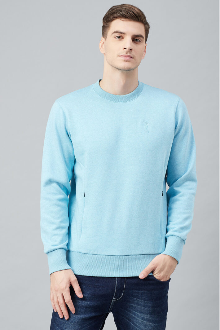 Fahrenheit Round Neck Fleece Sweatshirt Light Blue