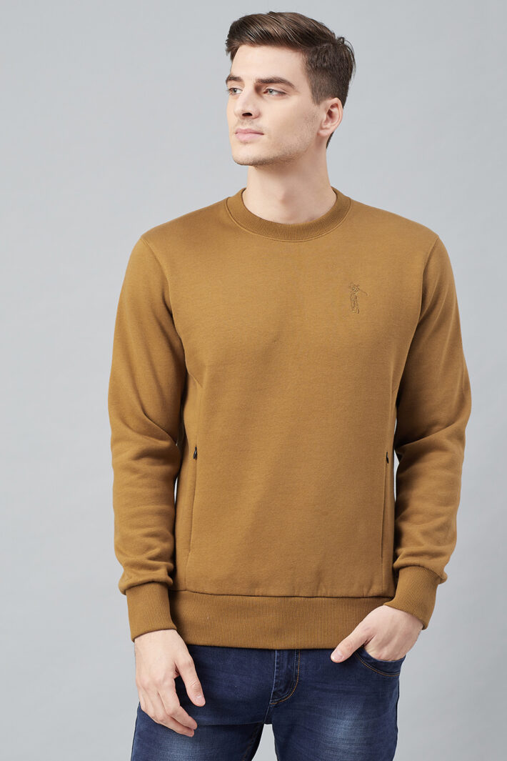 Fahrenheit Round Neck Fleece Sweatshirt Light Brown