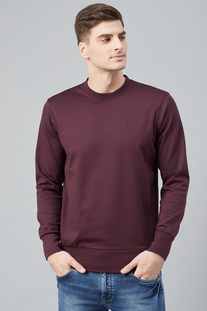 Fahrenheit Solid Round Neck Sweatshirt Maroon