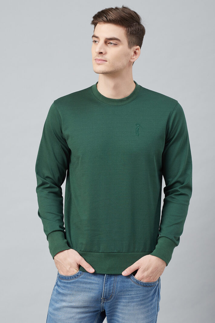 Fahrenheit Solid Round Neck Sweatshirt Green