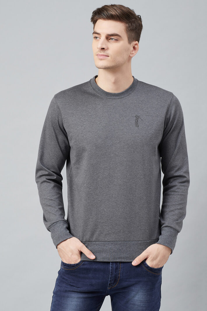 Fahrenheit Solid Round Neck Sweatshirt Grey