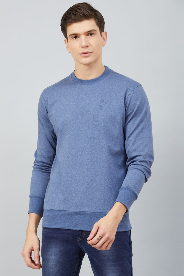 Fahrenheit Solid Round Neck Sweatshirt Blue