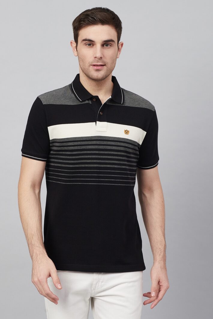 Fahrenheit Jacquard Knit With Engineered Stripe Polo