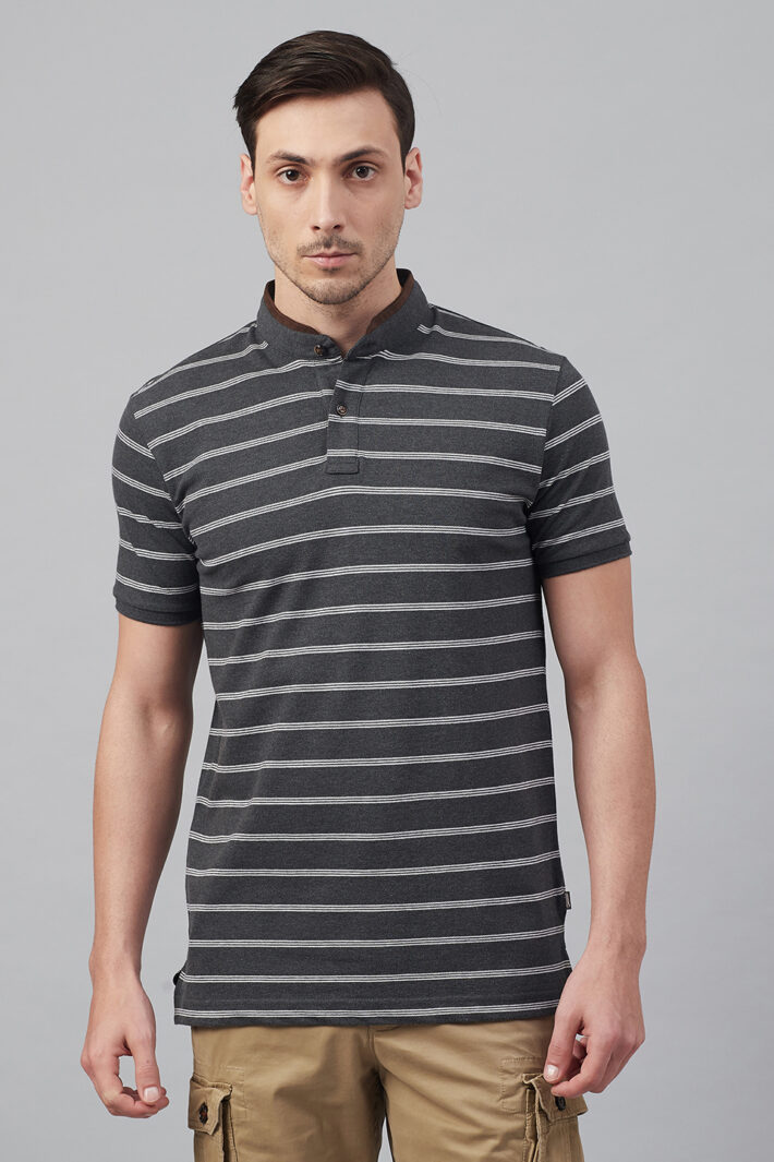 Fahrenheit Multi Feeder Stripes Stand-Up Collar Polo Shirt