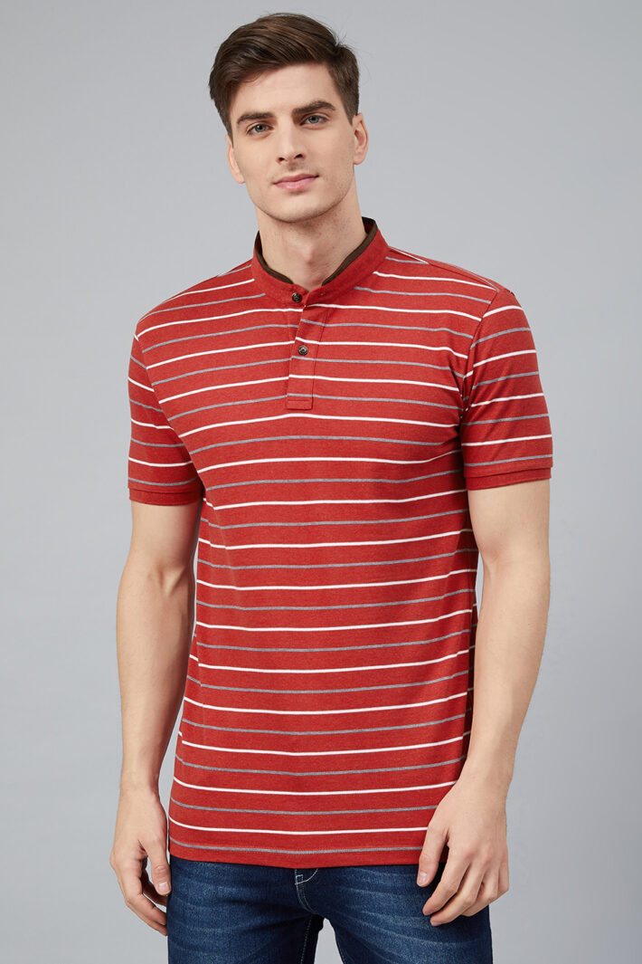 Fahrenheit Feeder Stripes Stand-Up Collar Polo Shirt