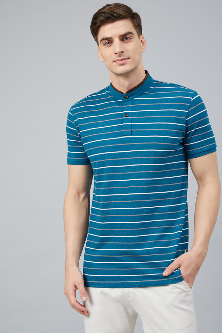 Fahrenheit Feeder Stripes Stand-Up Collar Polo Shirt