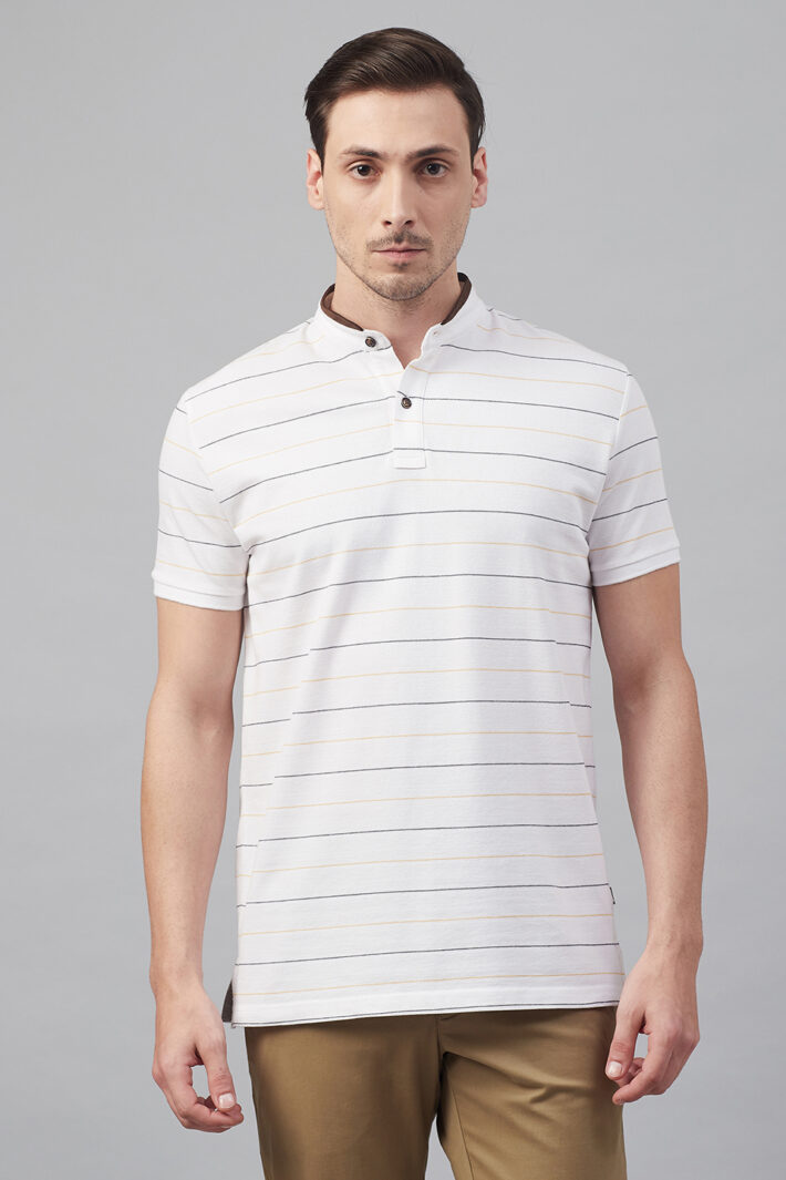 Fahrenheit Striper Stand-Up Collar Polo Shirt