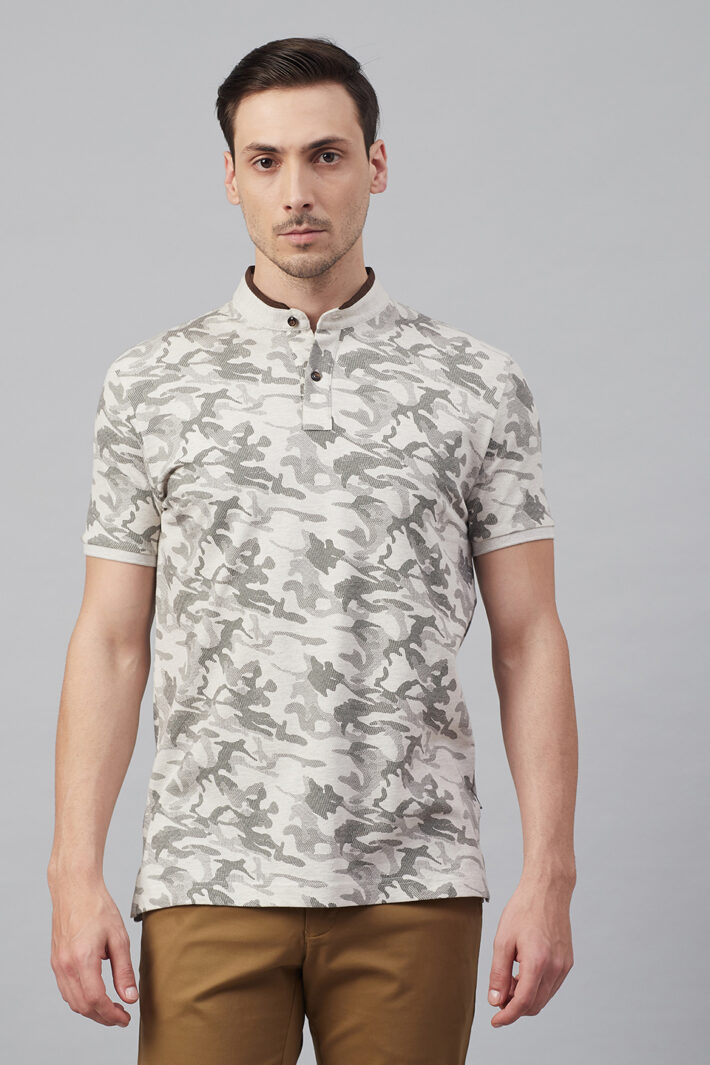 Fahrenheit Modern Camouflage Print Stand-Up Collar Polo Shirt