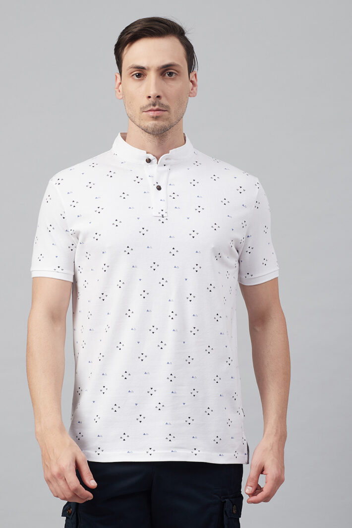 Fahrenheit Geometric Print Stand-Up Collar Polo Shirt