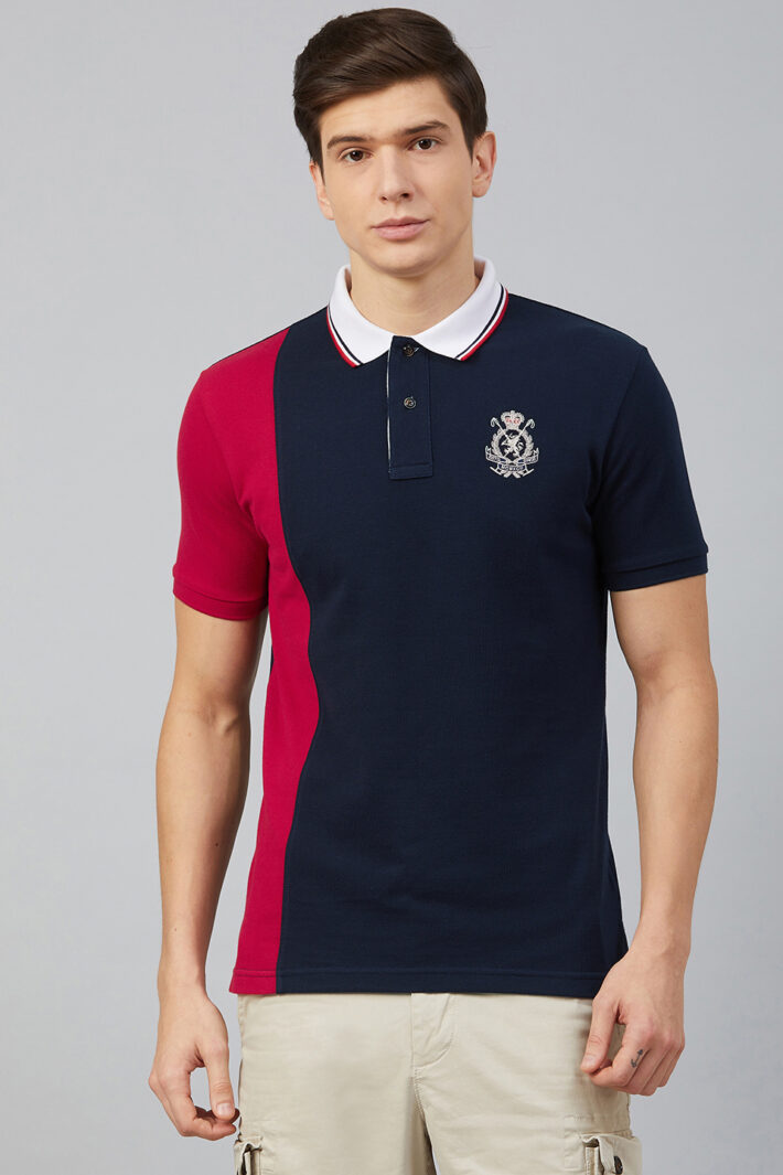 Fahrenheit Vertical Stripe Colourblock Polo Shirt