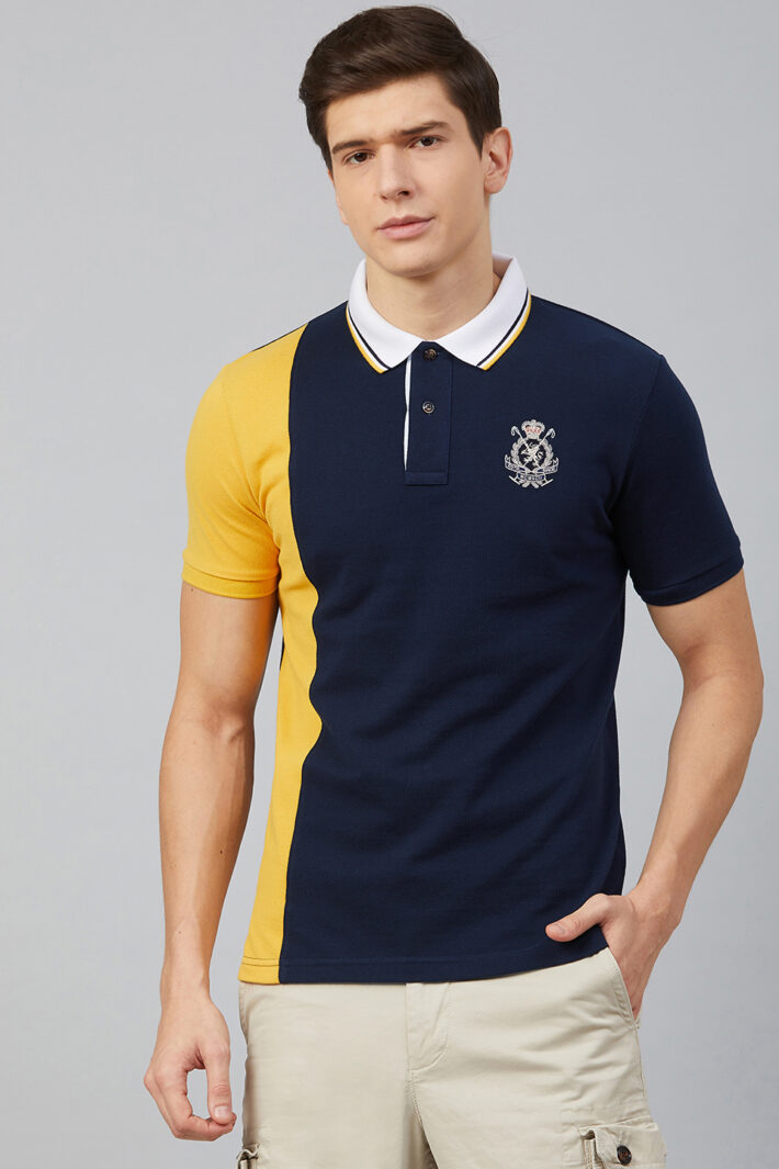 Fahrenheit Vertical Stripe Colourblock Polo Shirt