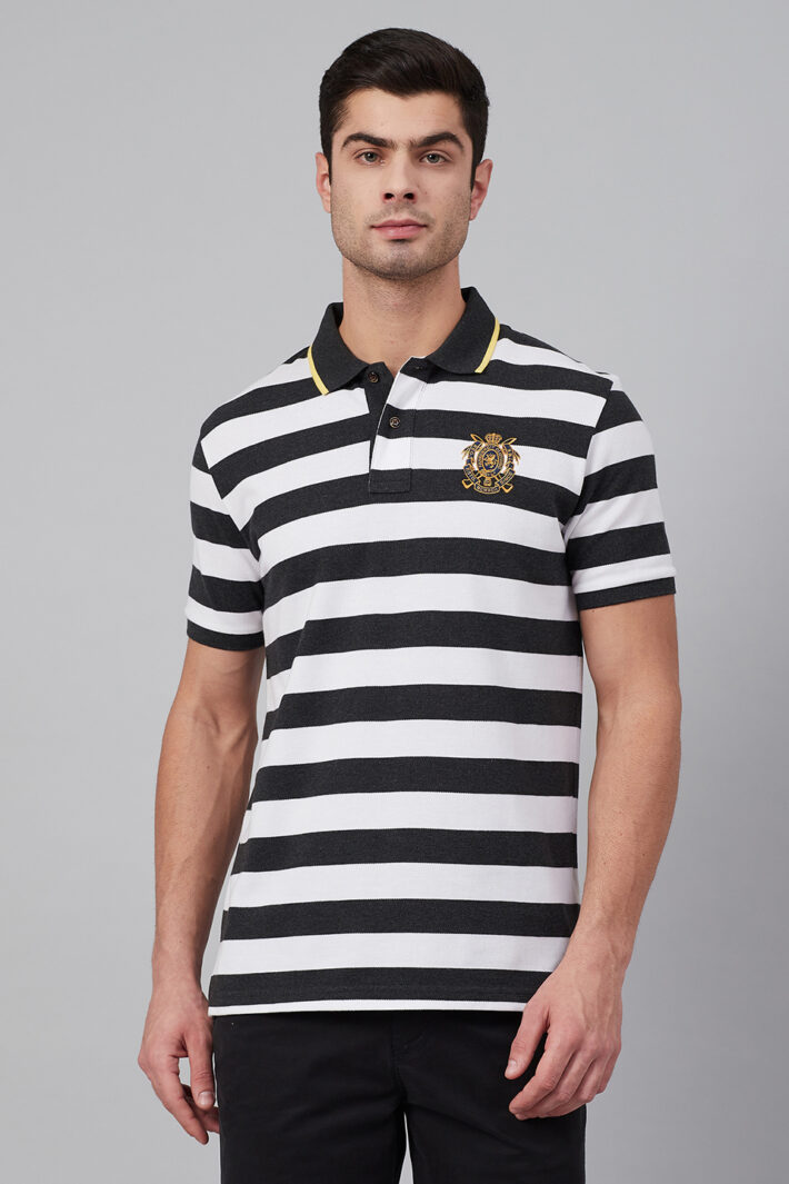 Fahrenheit Stripe Polo With Tipped Collar