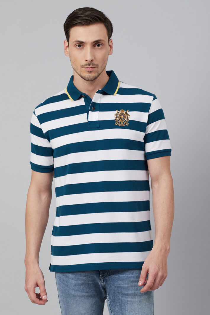 Fahrenheit Stripe Polo With Tipped Collar