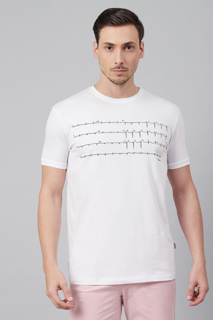 Fahrenheit Round Neck With Heart Rhythm Print White