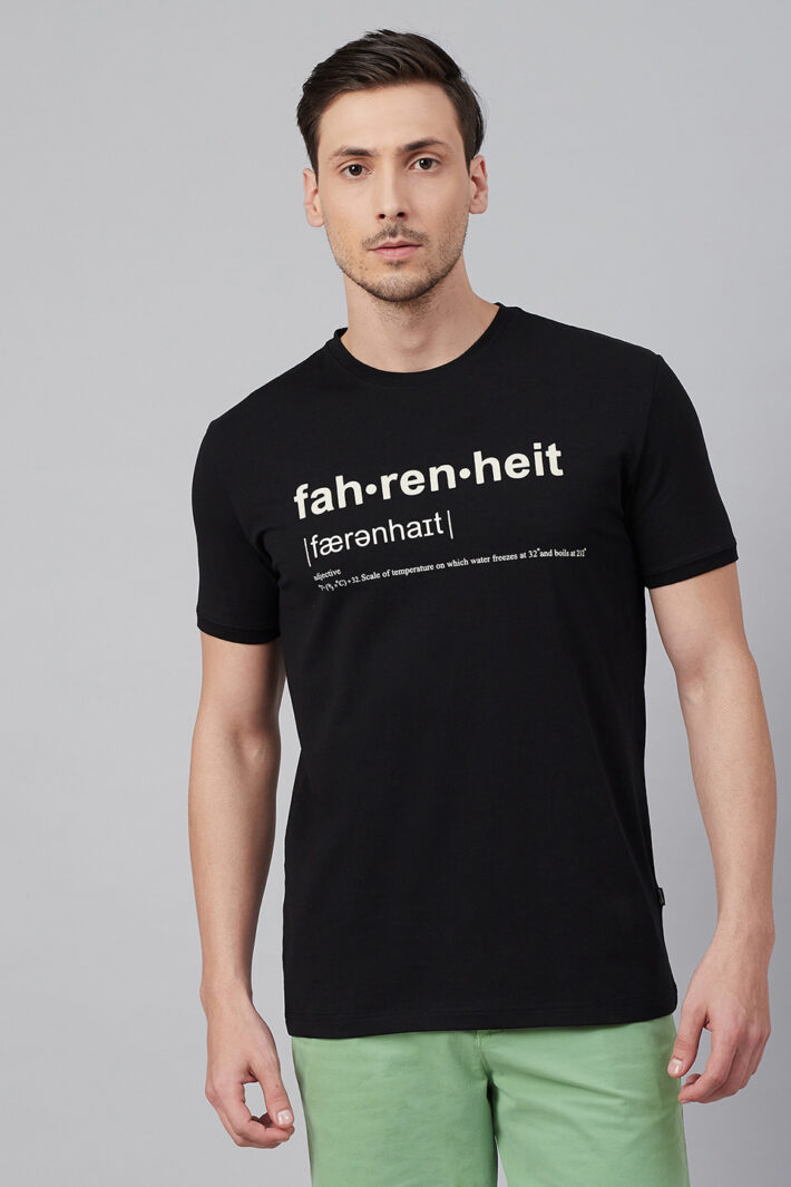 Fahrenheit Round Neck With Fahrenheit Print Black