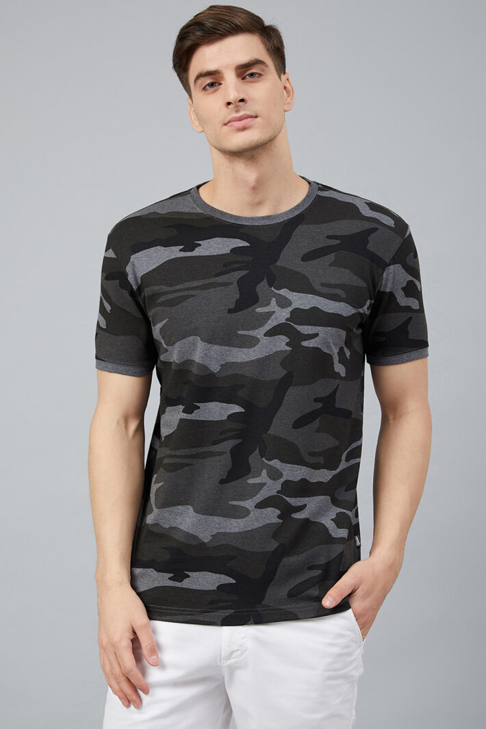 Fahrenheit Round Neck With Allover Camouflage Print