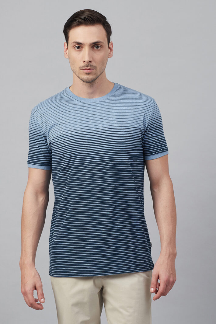 Fahrenheit Round Neck With Asymmetric Stripe Print