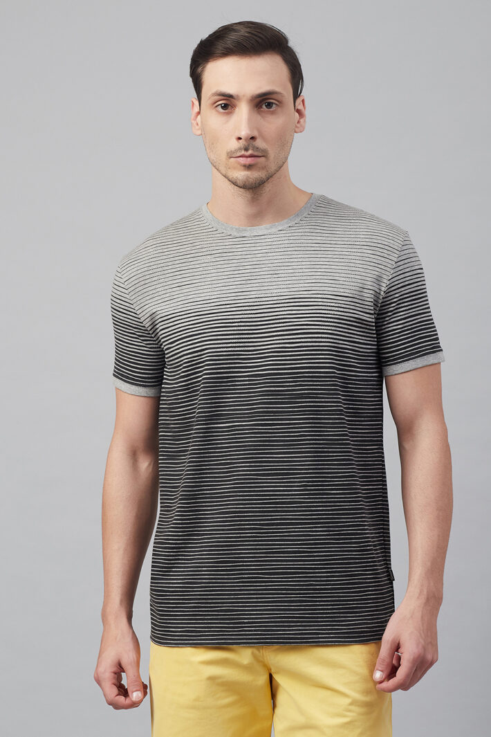 Fahrenheit Round Neck With Asymmetric Stripe Print