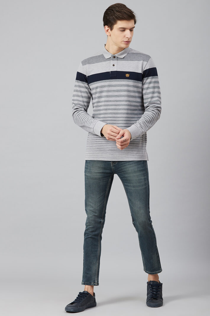 Fahrenheit Jacquard Knit With Engineered Stripe Polo