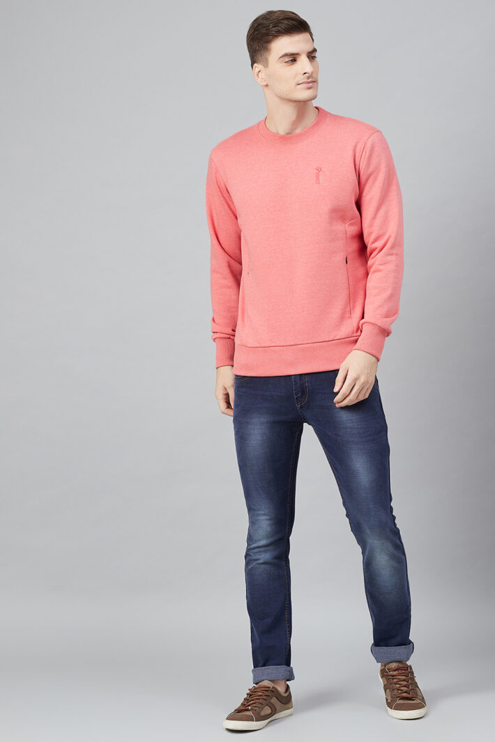 Fahrenheit Round Neck Fleece Sweatshirt Flamingo Pink