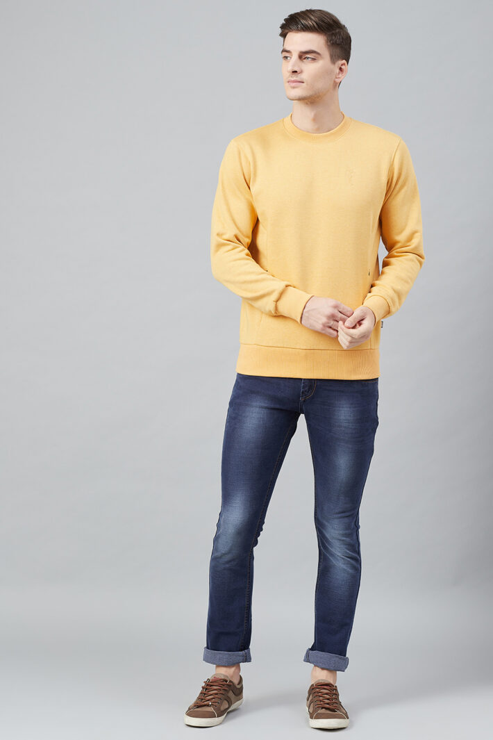Fahrenheit Round Neck Fleece Sweatshirt Light Yellow