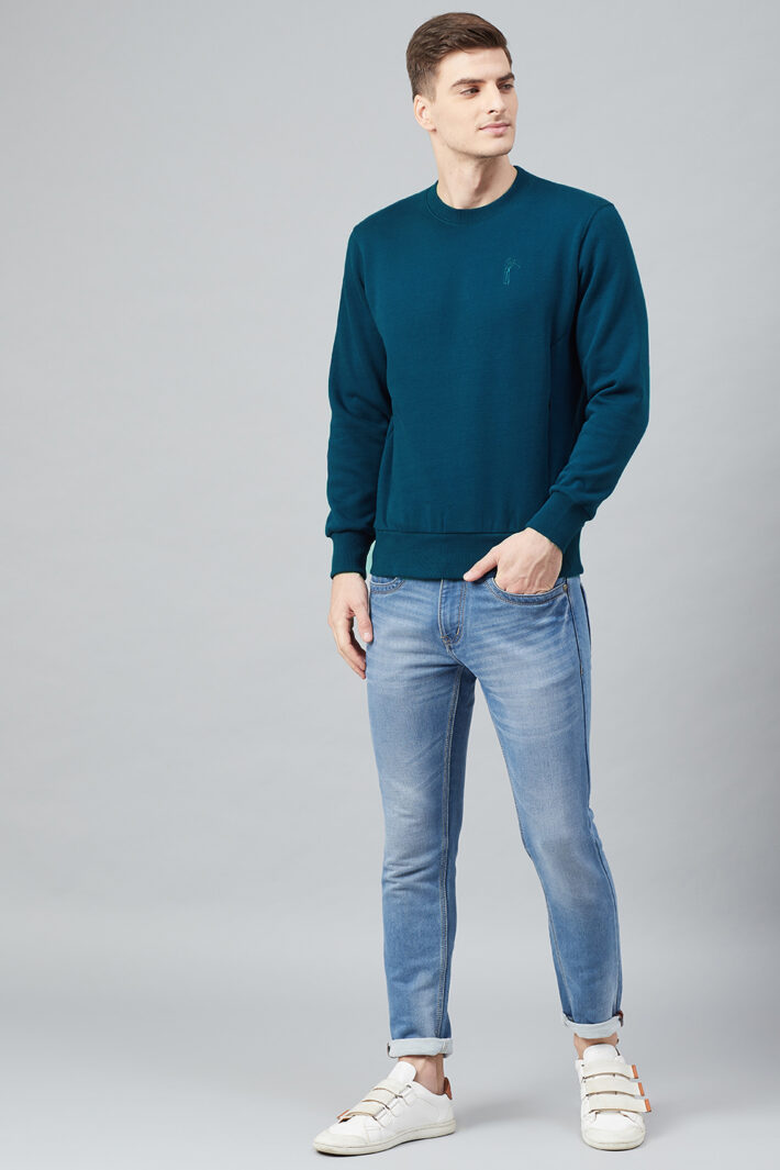 Fahrenheit Round Neck Fleece Sweatshirt Blue