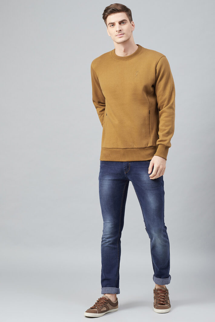 Fahrenheit Round Neck Fleece Sweatshirt Light Brown