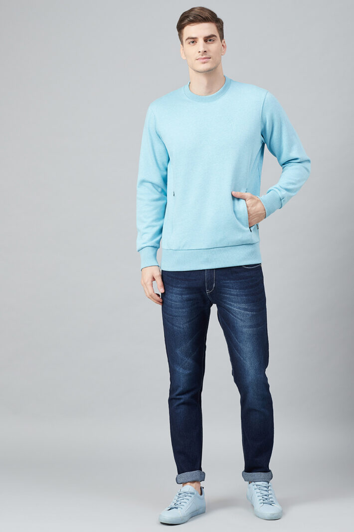 Fahrenheit Round Neck Fleece Sweatshirt Light Blue