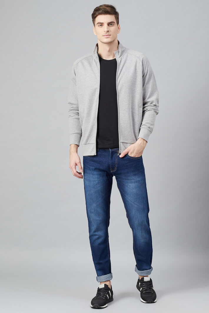 Fahrenheit Full Zip Lightweight Solid Sweatshirt Grey