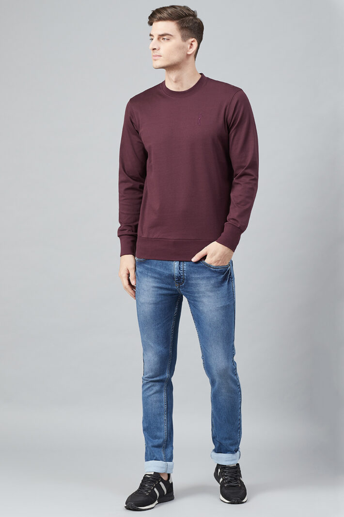 Fahrenheit Solid Round Neck Sweatshirt Maroon