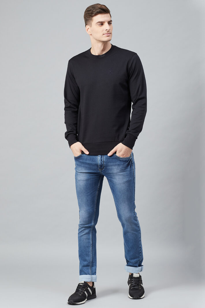 Fahrenheit Solid Round Neck Sweatshirt Black