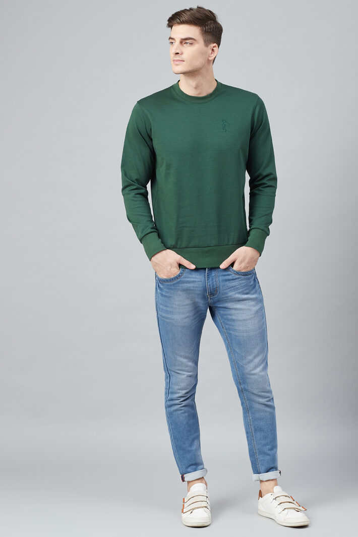 Fahrenheit Solid Round Neck Sweatshirt Green