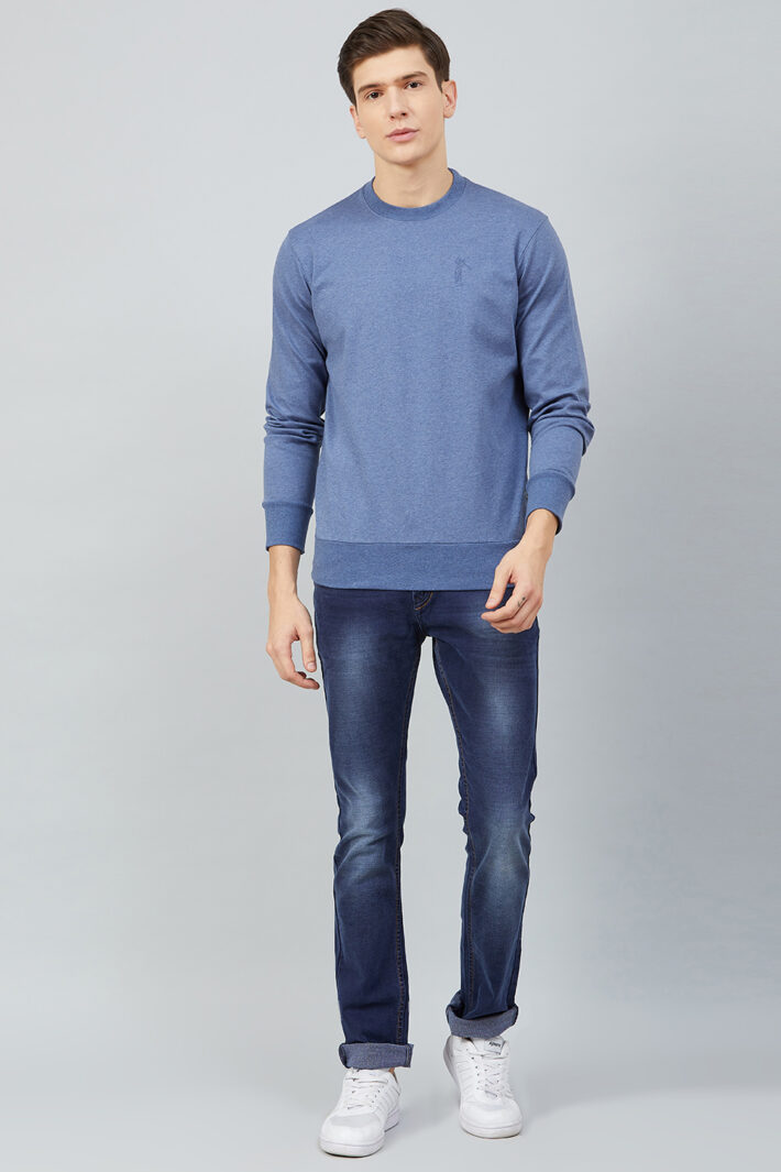 Fahrenheit Solid Round Neck Sweatshirt Blue