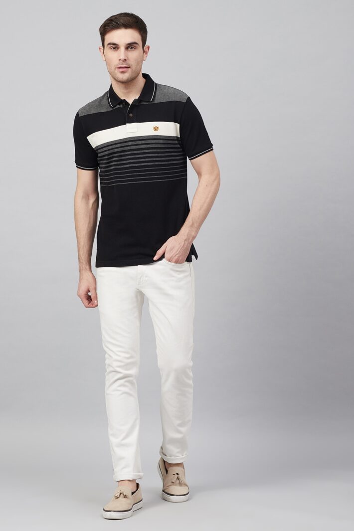 Fahrenheit Jacquard Knit With Engineered Stripe Polo