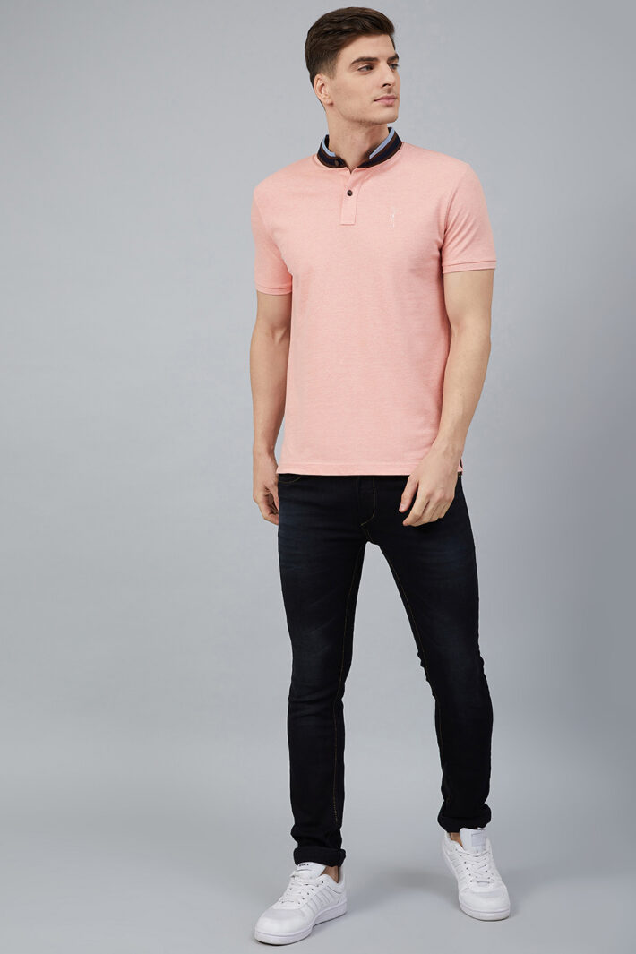 Fahrenheit Solid Stand-Up Collar Polo Shirt Pink