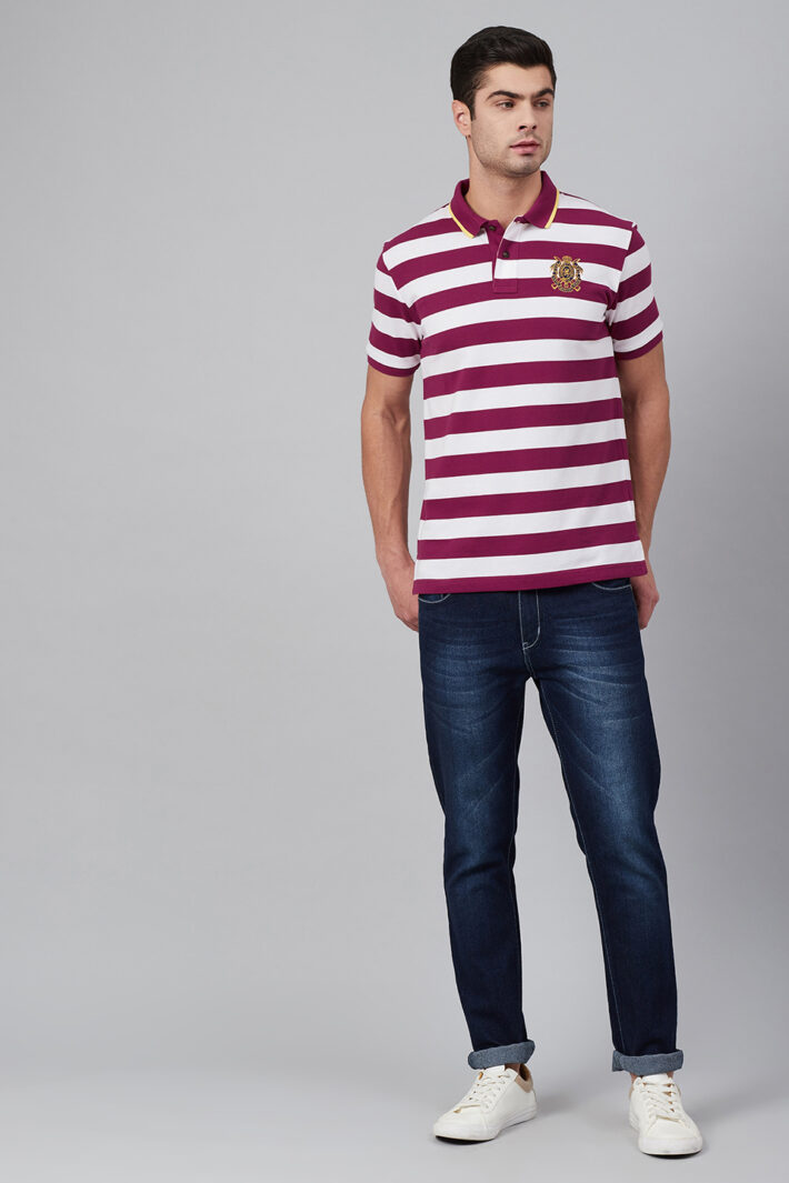 Fahrenheit Stripe Polo With Tipped Collar