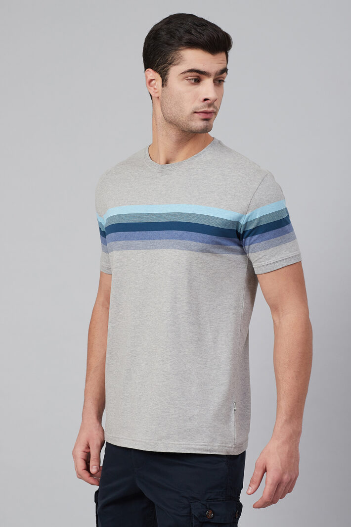 Fahrenheit Round Neck With Engineered Stripe On Chest