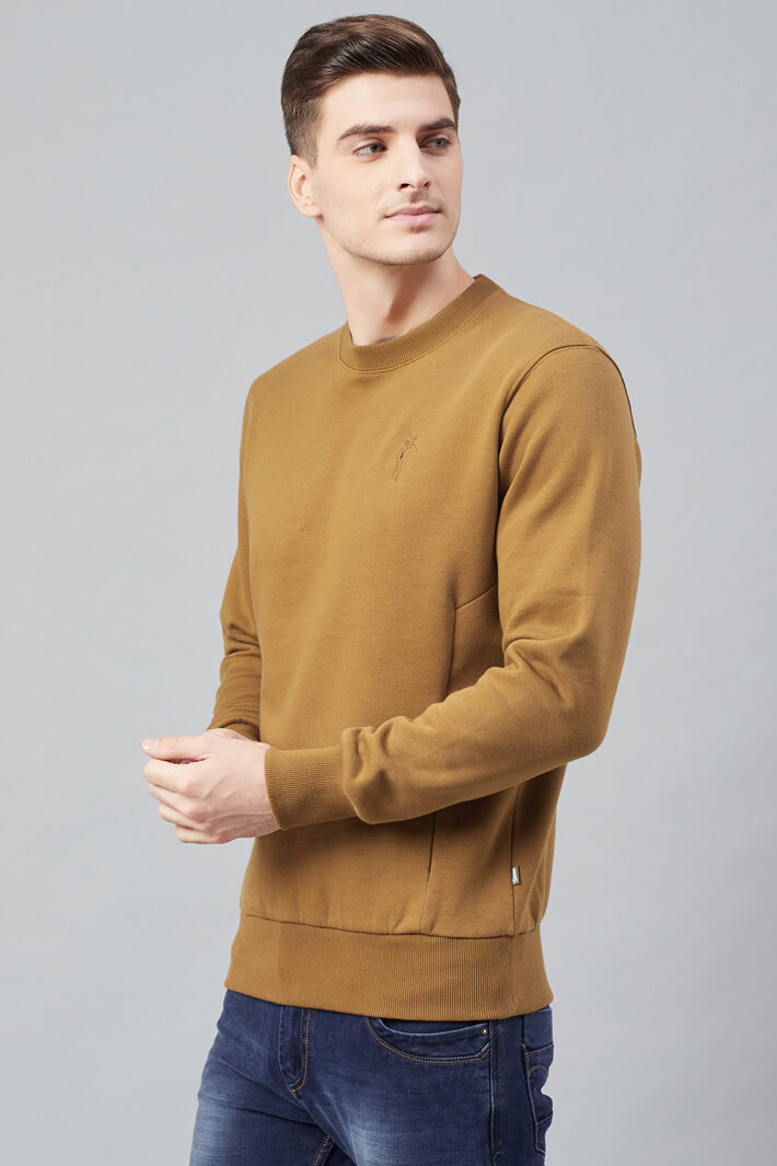 Fahrenheit Round Neck Fleece Sweatshirt Light Brown