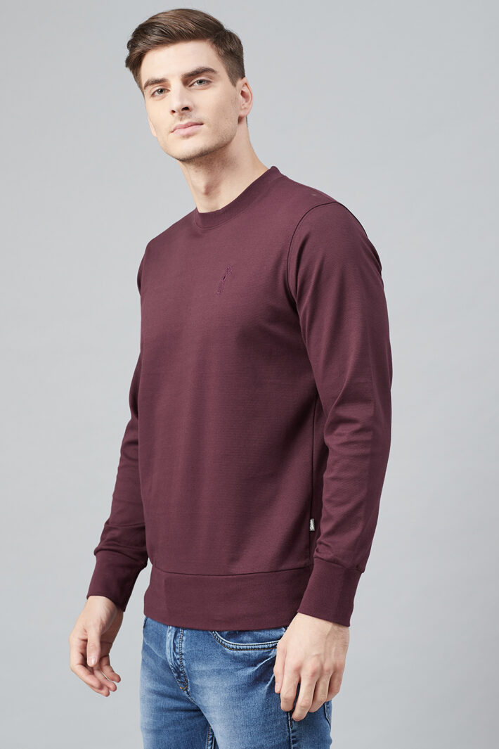 Fahrenheit Solid Round Neck Sweatshirt Maroon