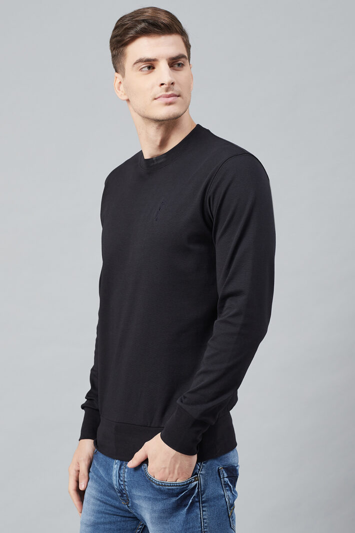 Fahrenheit Solid Round Neck Sweatshirt Black