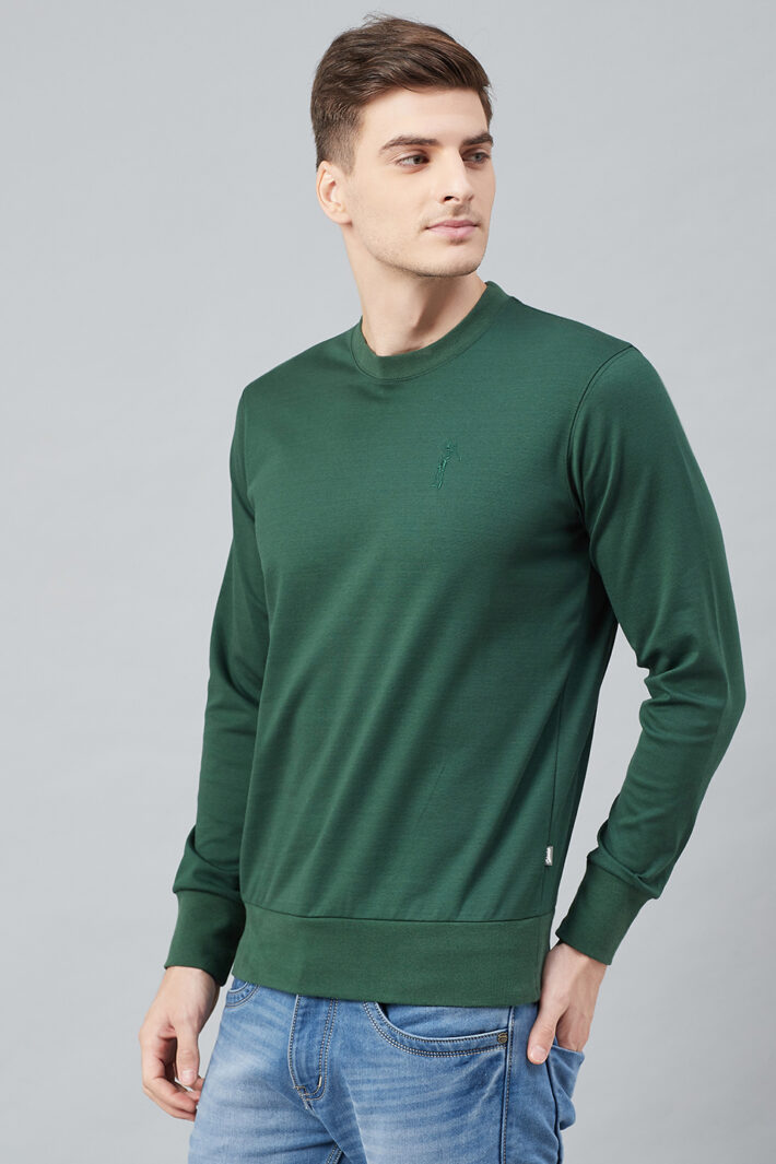 Fahrenheit Solid Round Neck Sweatshirt Green