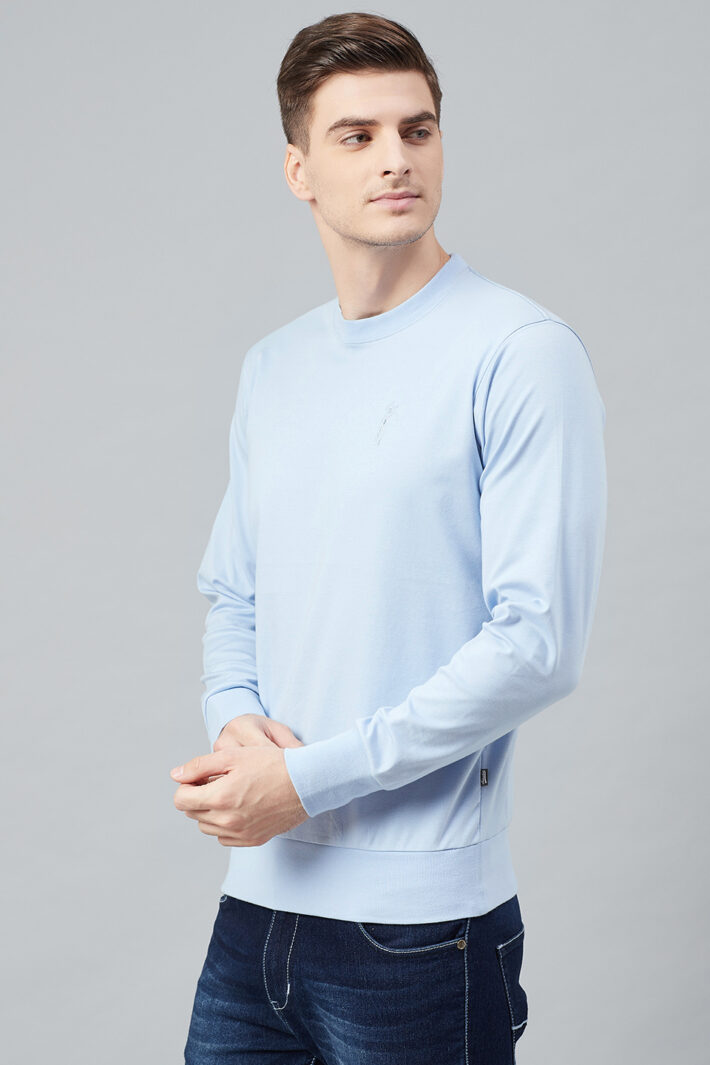 Fahrenheit Solid Round Neck Sweatshirt Sky Blue