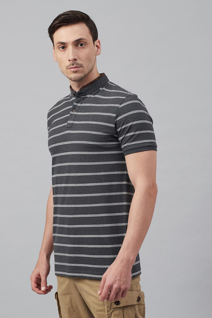 Fahrenheit Multi Feeder Stripes Stand-Up Collar Polo Shirt