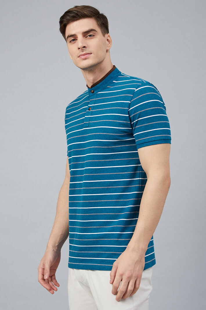 Fahrenheit Feeder Stripes Stand-Up Collar Polo Shirt