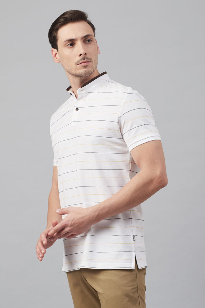 Fahrenheit Striper Stand-Up Collar Polo Shirt