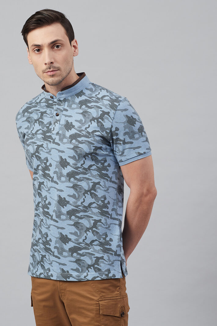 Fahrenheit Modern Camouflage Print Stand-Up Collar Polo Shirt