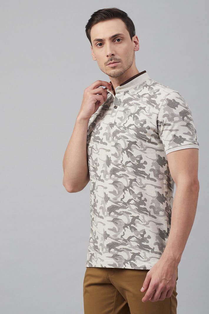 Fahrenheit Modern Camouflage Print Stand-Up Collar Polo Shirt