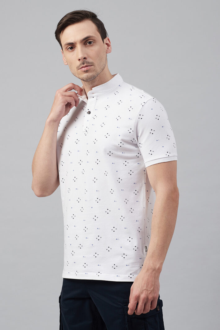 Fahrenheit Geometric Print Stand-Up Collar Polo Shirt