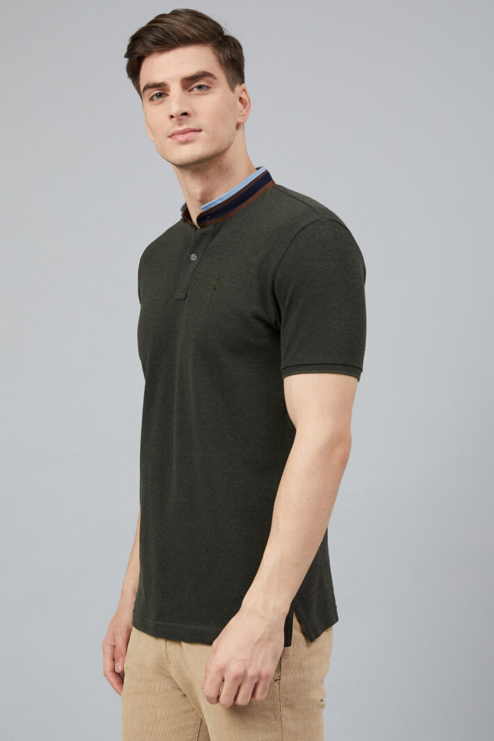 Fahrenheit Solid Stand-Up Collar Polo Shirt Black