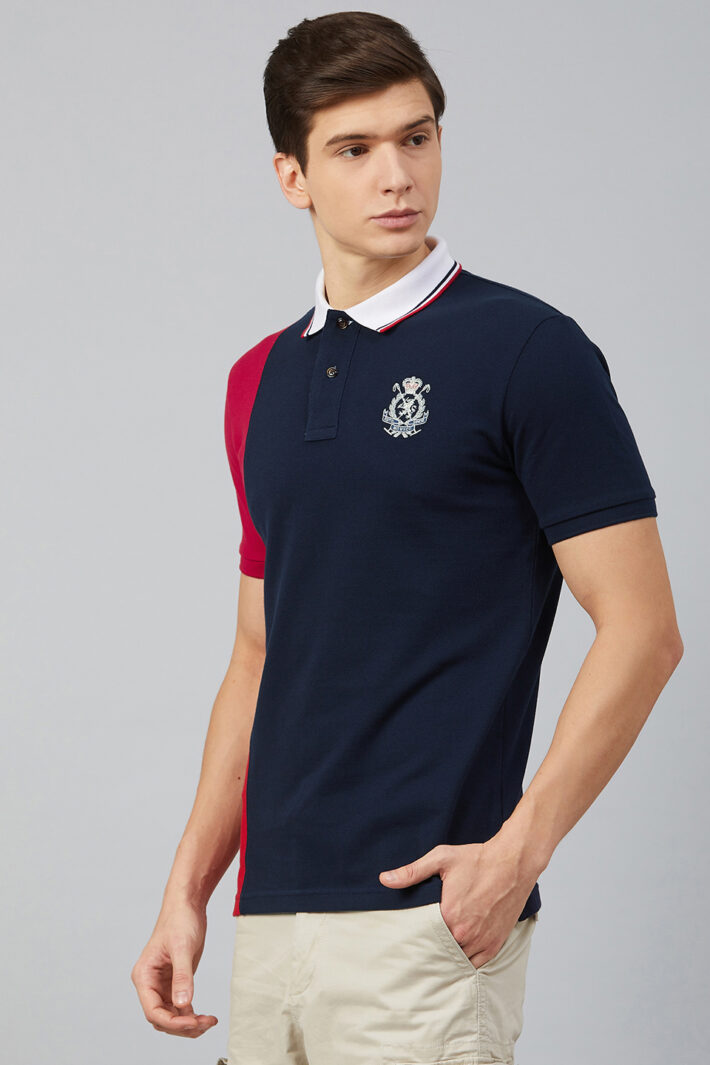 Fahrenheit Vertical Stripe Colourblock Polo Shirt